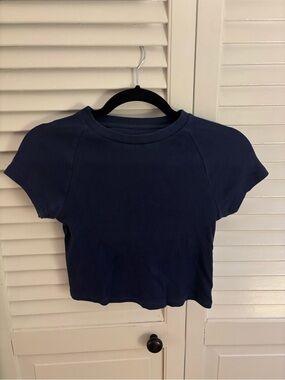 aerie Navy Ribbed Crop Tee